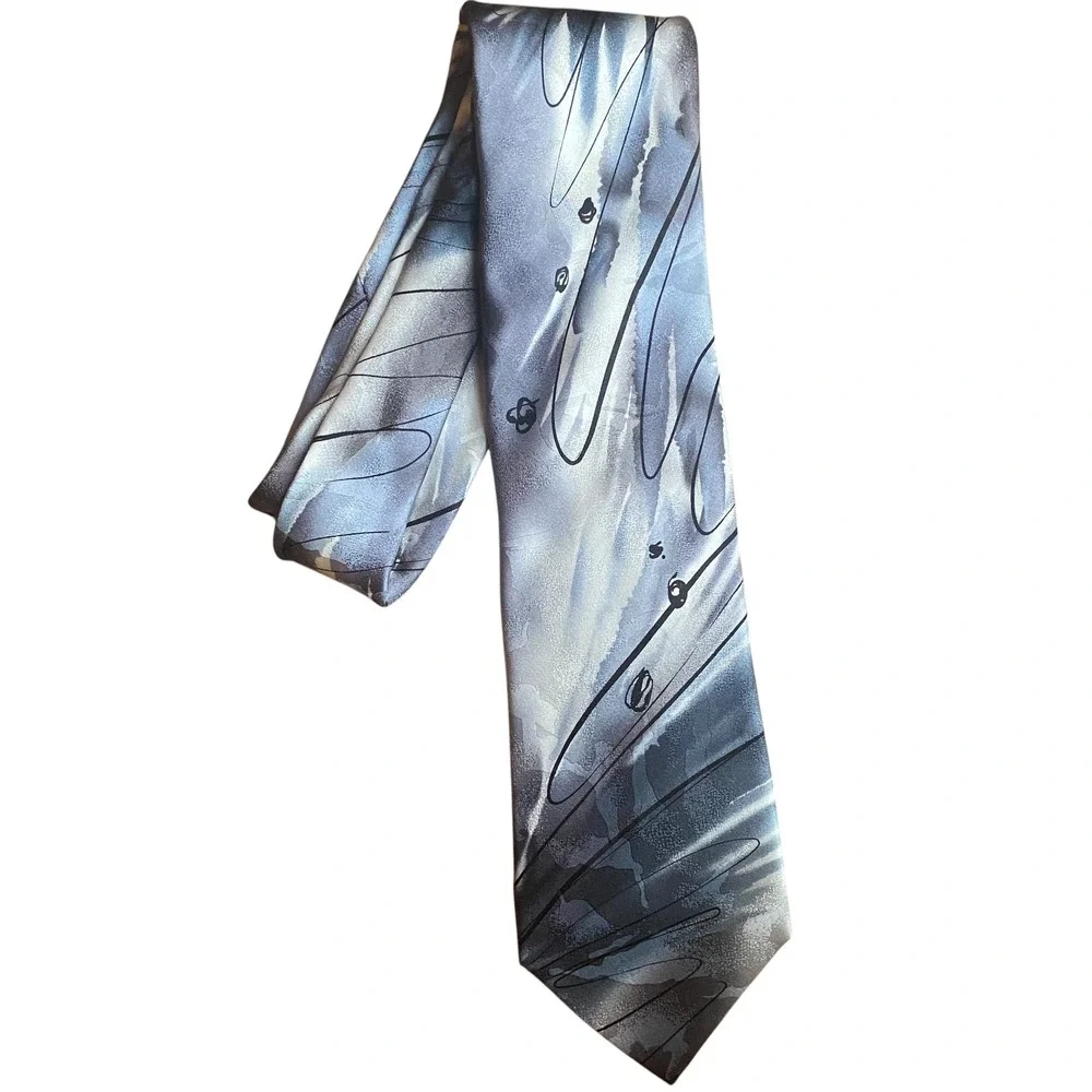 J. Garcia Birdland Collection Fifty-Five Silver Grey Abstract Silk Men's Tie